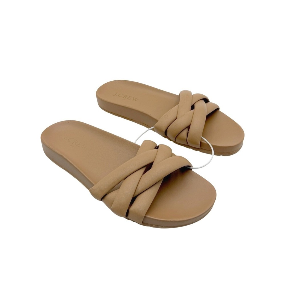 NEW J.Crew Womens 6M Brown Minimalist Boho Beach Puffy Crisscross Slide Sandals